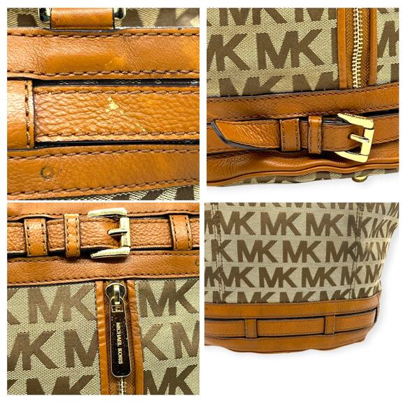 Michael Kors Kingsbury Signature Round Bucket Bag Beige Brown Retired Large - Picture 3 of 15